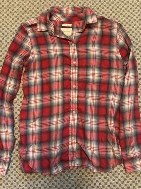 American Eagle Red and Gray Plaid Flannel Shirt